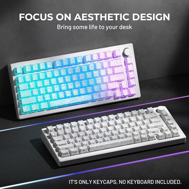HITIME XVX Shine Through Keycaps w/IMD Tech, Custom Ice Crack Keycaps 60 75 100 Percent, White Key Cap Set 118 Keys Lines Backlit, OEM Profile Side Printed for Keyboards - Image 2